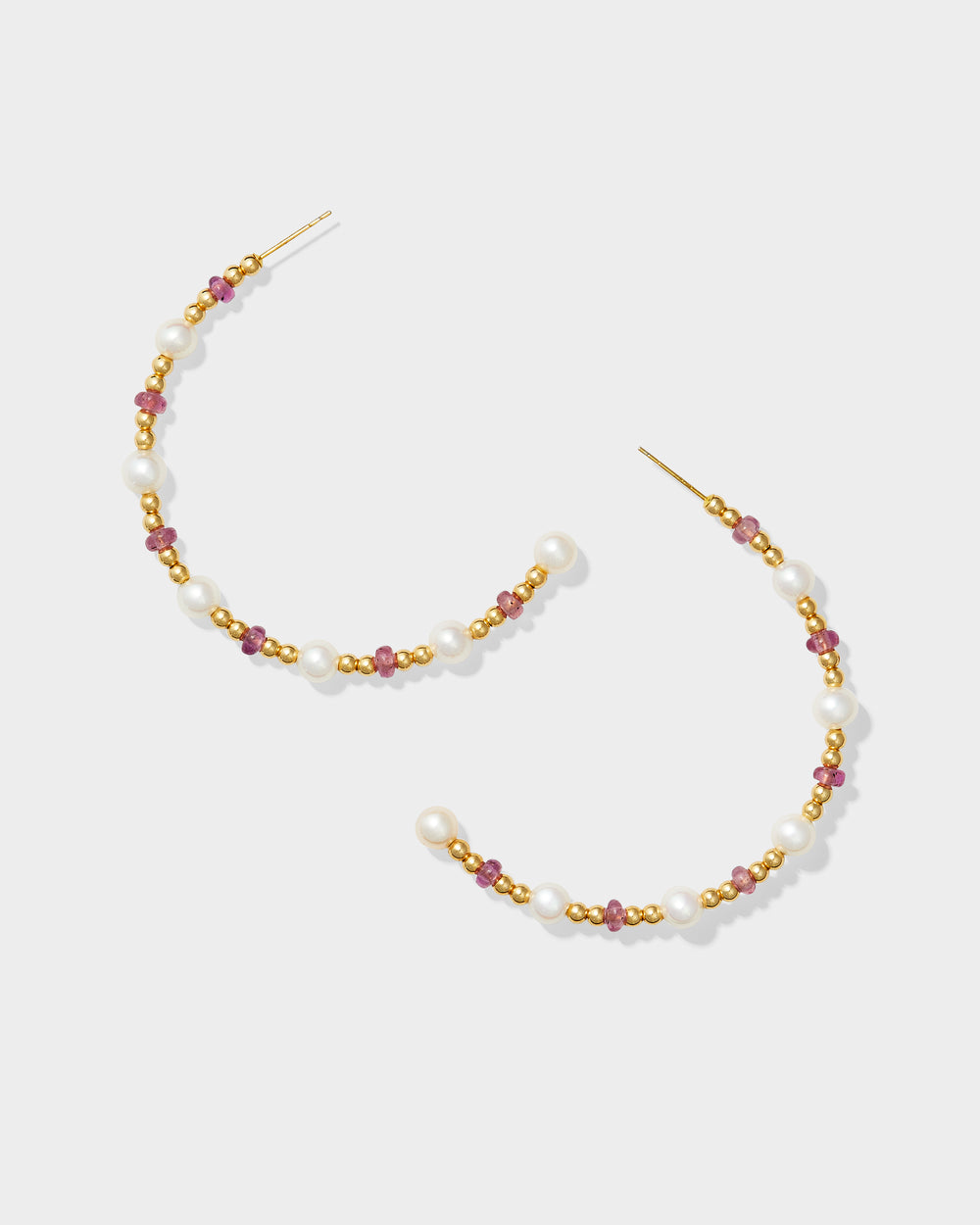 Coralline Ruby Pearl Bead Hoops