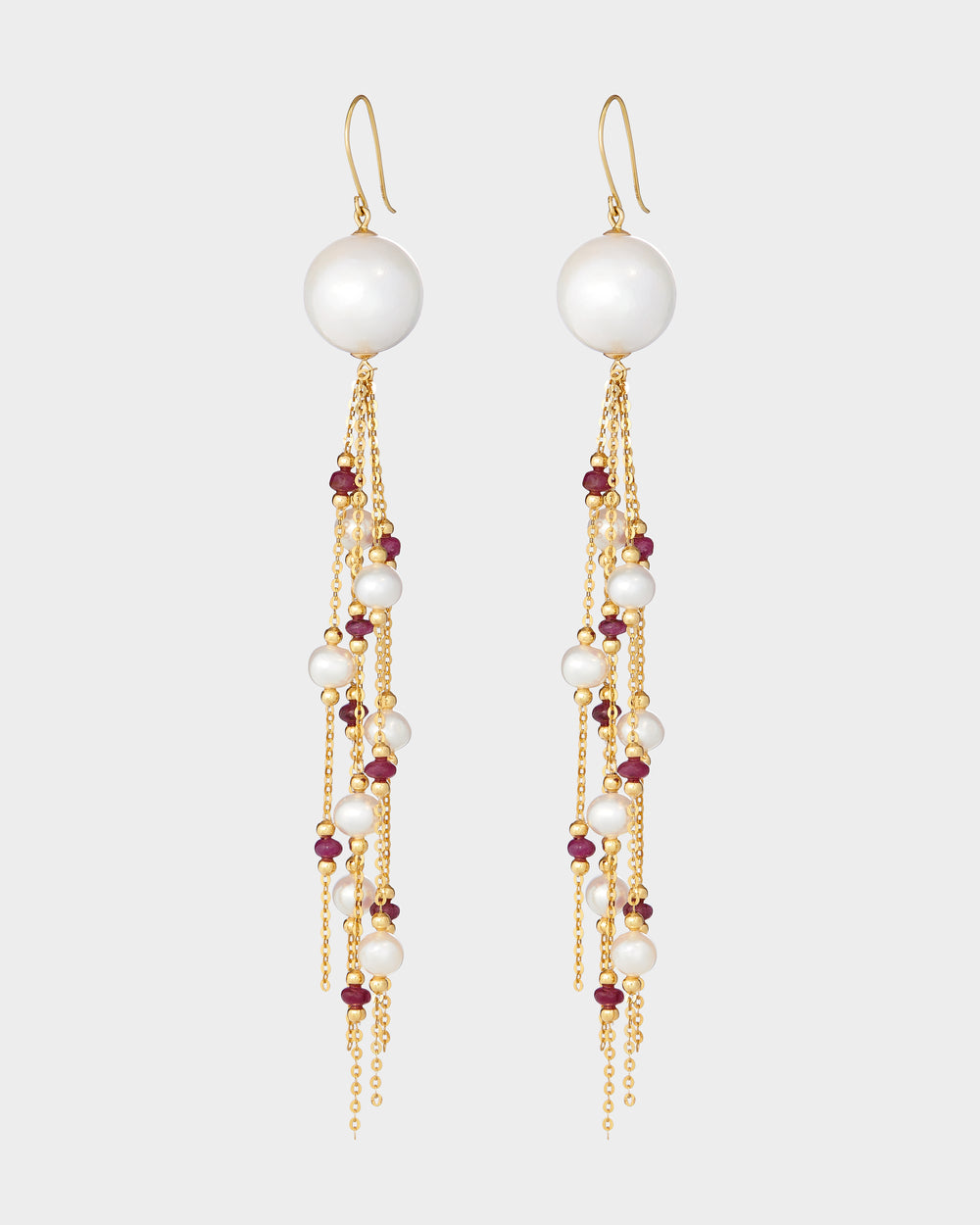 Melusine Cascading Pearl Ruby Earrings