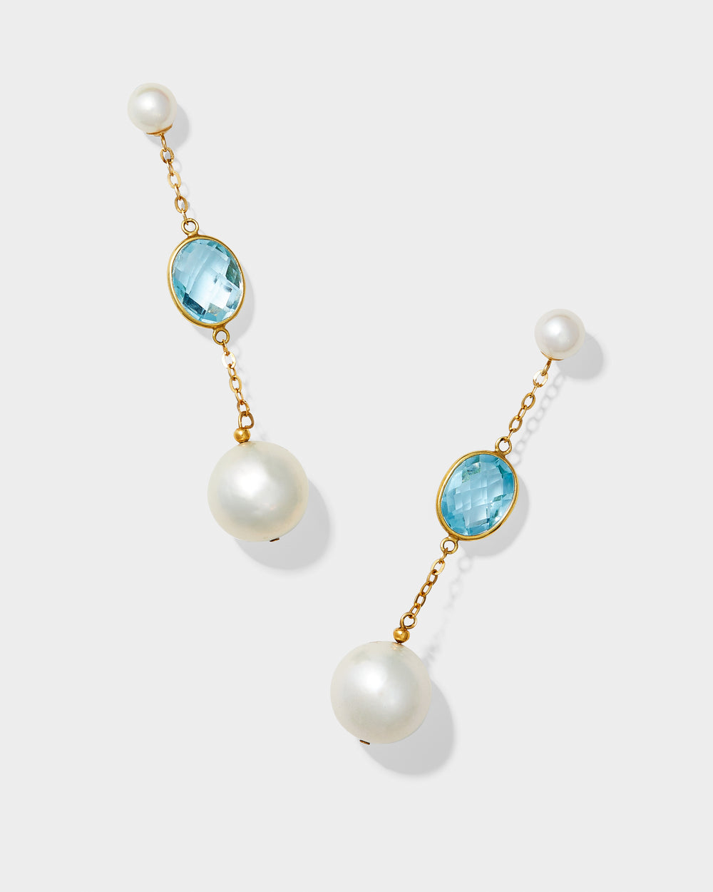 Senara Triple Stack Aquamarine Pearl Earrings